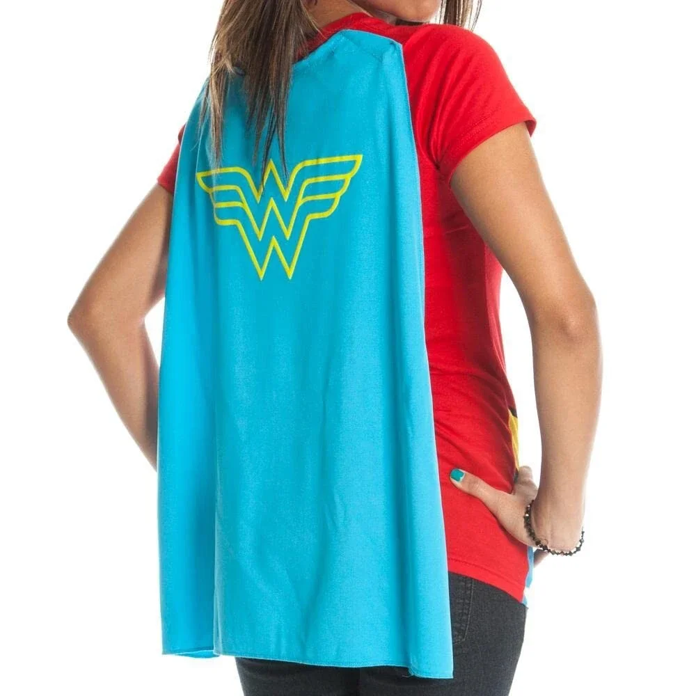 Wonder Woman Glitter Logo Juniors Costume Cosplay Cape T-Shirt Tee Shirt DC- NW